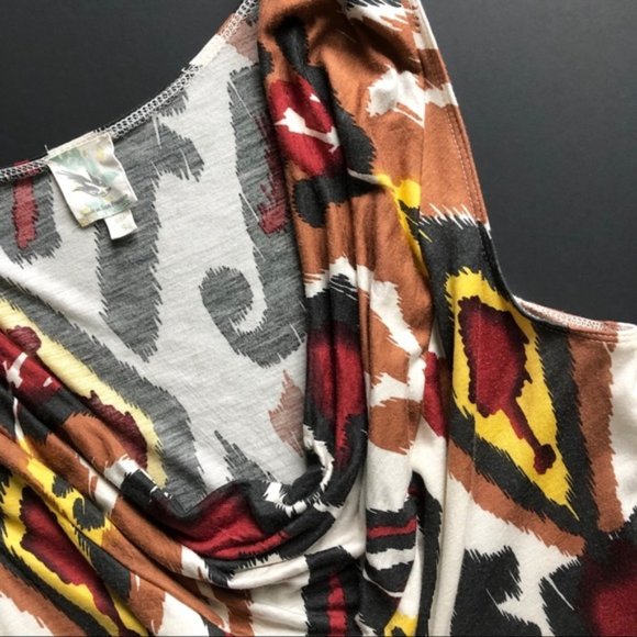 ANTHROPOLOGIE Up-Close Ikat Shell Tank Top Sleeveless Brown Black Cream Sz S - Picture 7 of 7